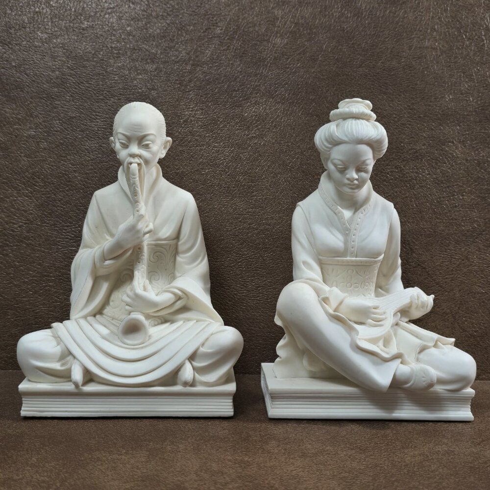 A. Giannelli Alabaster Sculptures / Bookends Asian Made In Italy Signed 1969